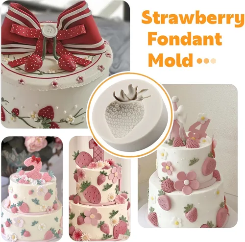 Miniatura 4 de Sijiangmold Moldes de silicona de fresa 3D - Moldes para fondant de flores de fresa - Juego de 4