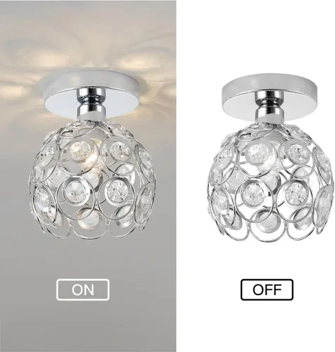 Miniatura 3 de Lámpara de araña mini plateada, lámpara de techo de cristal, luces de pasillo semiempotradas, pequeñas cubiertas de lámpara de araña de metal hechas