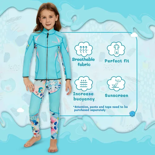 Miniatura 3 de GoldFin Chaquetas de neopreno para niños, 0.079 pulgadas (0.079 in) para niñas y niños, de neopreno, manga larga, para mantener el calor para Azul