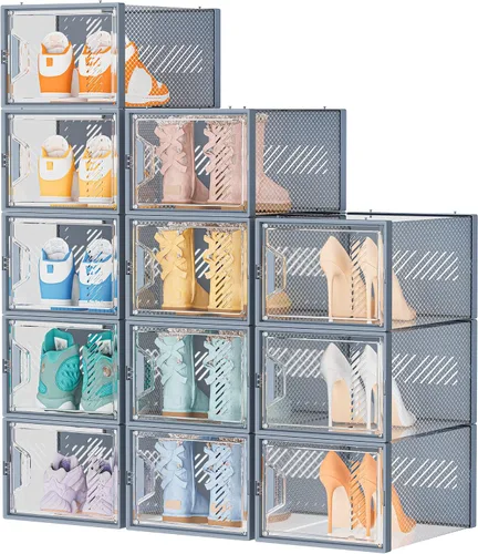 Miniatura 10 de SIMPDIY - Paquete de 12 cajas de almacenamiento de zapatos XL, organizador de zapatos para armario, cajas de almacenamiento de zapatos de plástico