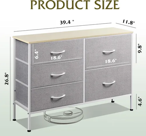 Miniatura 3 de WLIVE - Cómoda para dormitorio con 5 cajones, cómodas anchas para dormitorio con organizadores de cajones, cómoda con cajones, cómoda de tela