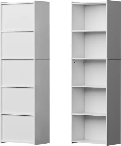 Miniatura 7 de SUPER DEAL Estantería de 5 niveles abierta y estantería de libros, estantes de almacenamiento de exhibición independientes, organizador de Blanco