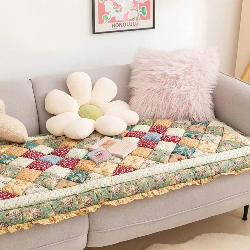 Miniatura 4 de vctops Funda acolchada de algodón bohemio con retazos para sofá, funda de sofá modular con volantes para sala de estar, antideslizante, suave, cojín