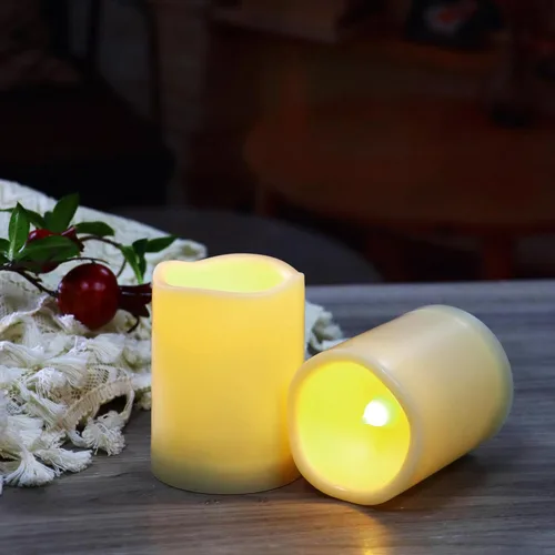 Miniatura 18 de 4 velas LED escalonadas sin flama, de pilas, impermeables, para exteriores, con temporizador, luz nocturna parpadeante de resina plástica, para Cera.
