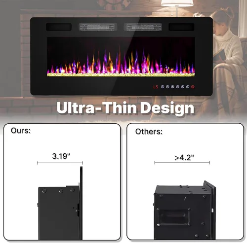 Miniatura 4 de Chimenea eléctrica ultrafina de 42 pulgadas, montada en la pared e independiente, inserto de chimenea LED, chimenea de pared para sala