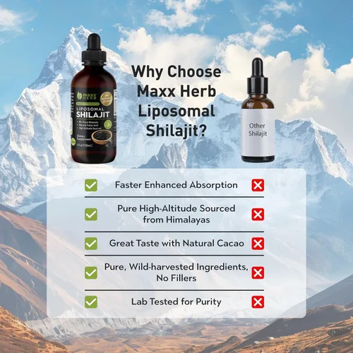 Miniatura 4 de Maxx Herb Pure Himalayan Shilajit - Fórmula liposomal líquida con pimienta negra, bioperina y cacao, refuerzo de energía y apoyo inmunológico, más