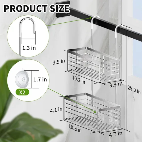 Miniatura 6 de SHANSHUI Organizador de Ducha Colgante, Organizador Doble para Baño, Cesta Organizadora de Ducha, Soporte para Champú, Estante de Ducha sobre Puerta