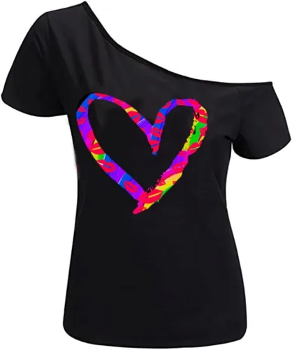 Miniatura 68 de MAGICMK - Camiseta casual para mujer, con estampado de labios y hombro descubierto, talla extragrande