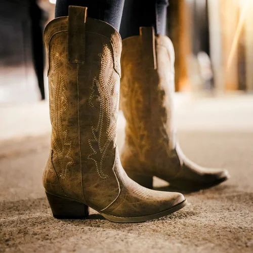 Miniatura 4 de HISEA - Botas vaqueras Rollda para mujer, con punta alargada y de estilo del lejano oeste