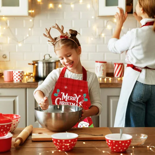 Miniatura 4 de Delantal para niños y niñas, delantal de cocina ajustable con bolsillo para cocinar, hornear, arte, pintura, jardinería Feliz Navidad