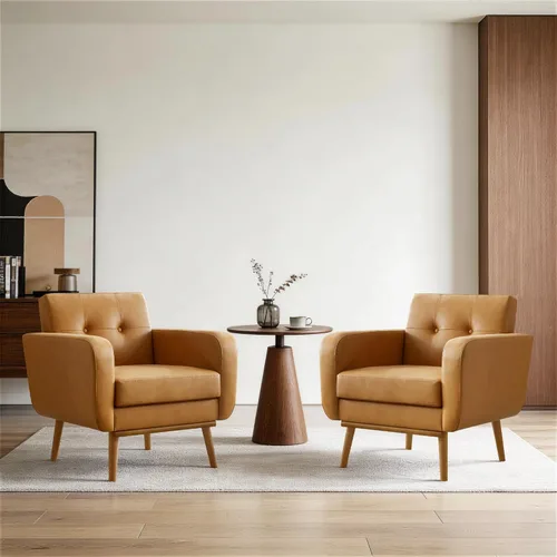 Miniatura 25 de HUIMO Leather Accent Chair, Button Tufted Living Room Chairs Easy to Install, Upholstered Arm Chair for Living Room Bedroom Study Office