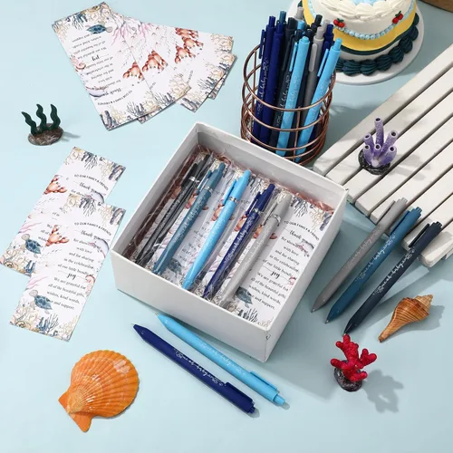 Miniatura 5 de Engrowtic Juego de 25 bolígrafos de regalo para baby shower para invitados con temática oceánica para baby shower, bolígrafos retráctiles