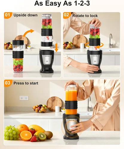 Miniatura 4 de Licuadora de batidos, licuadora personal de 650 W para batidos y licuados con taza molinillo y 2 tazas portátiles sin BPA (20 onzas + 14 onzas)