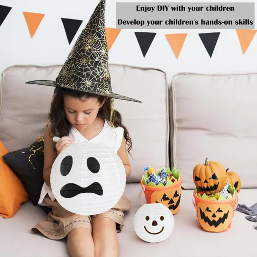 Miniatura 4 de 12 linternas de papel blanco de 12 pulgadas, faroles de papel para decoración de Halloween, faroles chinos, lámpara de papel redonda