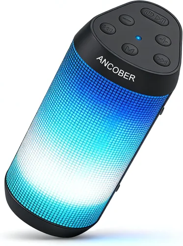 Altavoz Bluetooth portátil, potente sonido estéreo HD, IPX4 impermeable, hasta 36 horas de reproducción, 8 modos de luz LED fría, emparejamiento