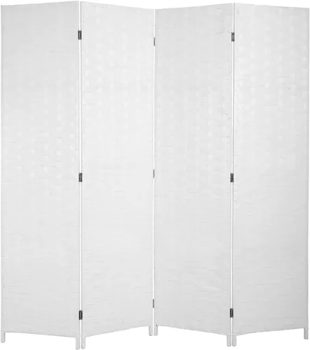 Miniatura 9 de Divisor de habitación Pantalla de madera de 4 paneles de malla de madera, diseño tejido de malla de madera, divisor de pantalla de habitación