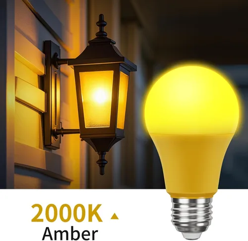 Miniatura 2 de Bombillas de luz amarilla anti-insectos A19 LED, base E26, 9W (equivalente a 60W), 2000K ámbar, uso en porche exterior, paquete de 2
