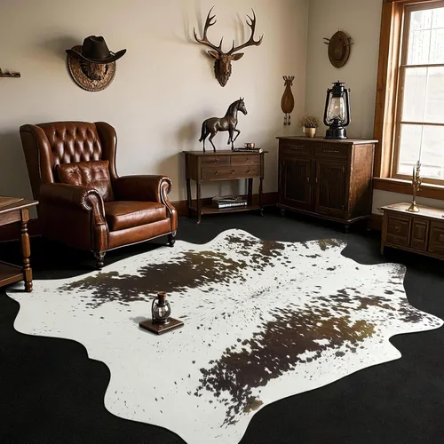 Miniatura 9 de Alfombra de cuero de vaca occidental, alfombra sintética de cuero de vaca para sala de estar, dormitorio, decoración del hogar, antideslizante