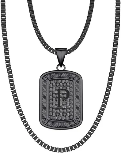 Airrty Collar con colgante de letra A-Z con inicial para hombres y mujeres, chapado en plata de ley, collares de letras para hombres, caja cuadrada