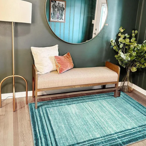 Miniatura 44 de Alfombra de pasillo moderna abstracta Lahome, alfombra lavable turquesa de 2 x 6 pulgadas para entrada, alfombra antideslizante de bajo pelo
