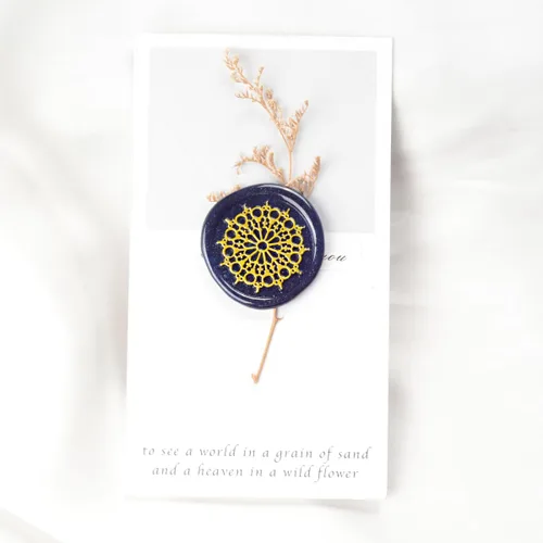 Miniatura 3 de Sello de cera con empuñadura de flor de mandala de 1.496 pulgadas, 1.575 pulgadas, con empuñadura, para invitación de boda, sellado de tarjetas