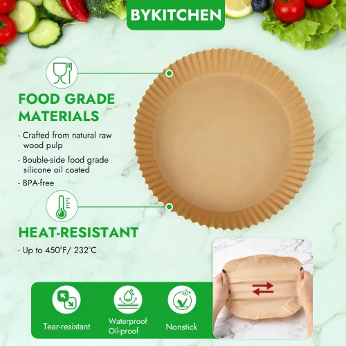 Miniatura 4 de BYKITCHEN 300 PCS forros desechables pequeños para freidora de aire de 2 a 5 QT, forros redondos de papel pergamino para freidora de aire