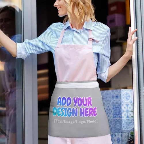 Miniatura 85 de AXKEUDO Delantal personalizado con bolsillos, delantales de cintura para camarera para cocinar en casa, restaurante, servir trabajo
