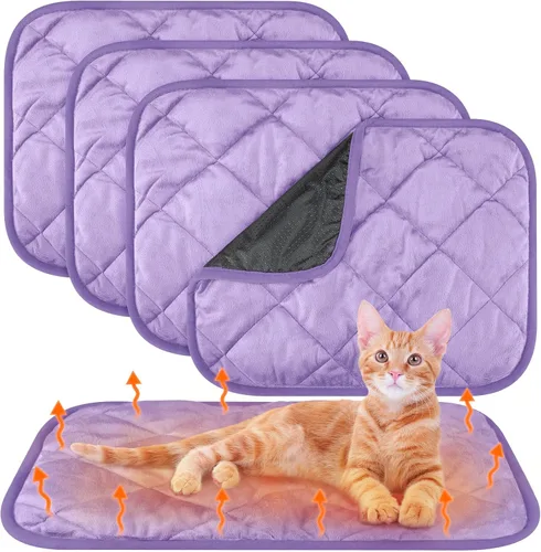 Miniatura 24 de Paquete de 4 Almohadillas Autocalentables para Gatos, Alfombrilla Autocalentable para Perros que Refleja el Calor Corporal, Almohadilla Térmica