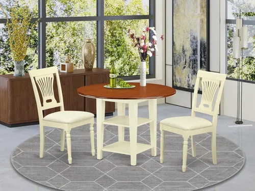 Miniatura 2 de East West Furniture SUPL3-BMK-C - Juego de mesa de comedor de 3 piezas contiene una mesa de comedor redonda con gotas y estantes y 2 sillas
