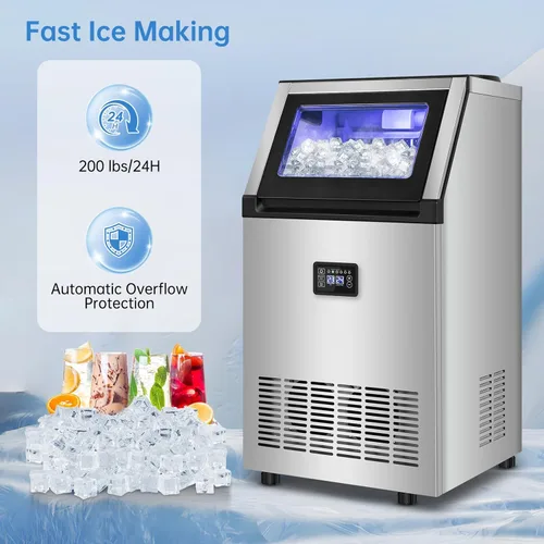 Miniatura 6 de Máquina de hielo comercial bajo encimera de 200 libras, máquina de hielo comercial independiente integrada para debajo del mostrador, máquina