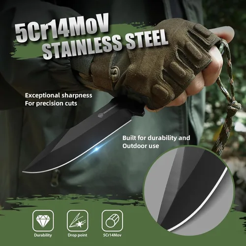 Miniatura 2 de DRACHENADER Cuchillo de hoja fija con funda, cuchillo táctico para hombres, cuchillo de supervivencia con mango ABS, diseño de espiga completa