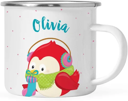 Miniatura 13 de Andaz Press Taza de café de acero inoxidable con nombre personalizado de 11 onzas para niños, diseño de búho azul festivo, 1 paquete, taza