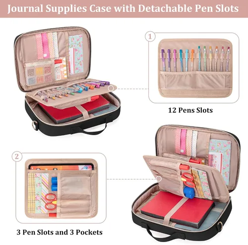 Miniatura 3 de Teamoy Estuche de almacenamiento de suministros de diario, soporte para suministros de diario con ranuras desmontables para bolígrafos, soporte