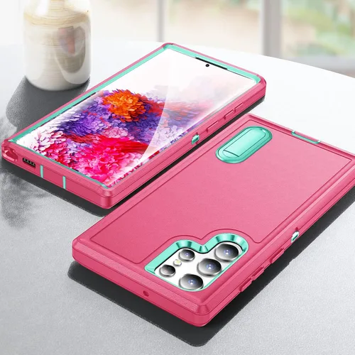 Miniatura 8 de Funda para Samsung Galaxy S22 Ultra con función atril, 3 capas de grado militar, funda protectora de silicona resistente a prueba de golpes