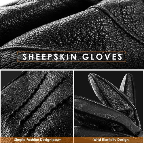 Miniatura 6 de Kalapa Guantes de piel de oveja genuina para hombre, guantes de invierno cálidos para pantalla táctil, guantes de motocicleta con forro de cachemira