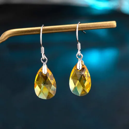 Miniatura 57 de Aretes colgantes de cristal austriaco con forma de lágrima para mujer, joyería hipoalergénica de plata de ley 925
