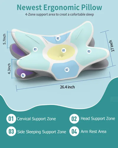 Miniatura 4 de Almohada Cervical para Alivio del Dolor de Cuello, Almohada Ergonómica para Dormir de Lado, Almohadas Ortopédicas de Espuma Viscoelástica