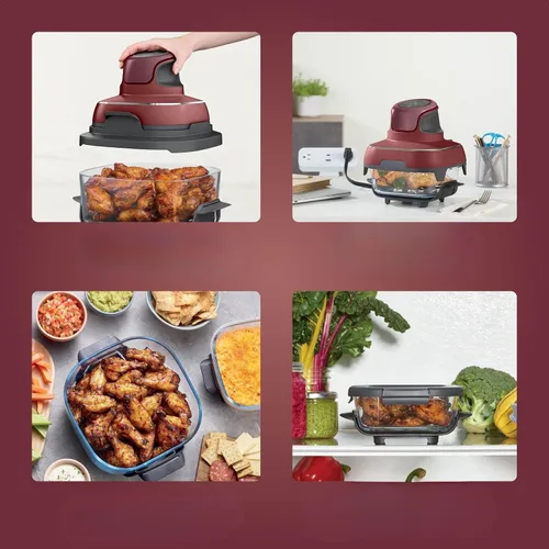 Miniatura 6 de Criispi - Freidora de aire portátil de vidrio 3 en 1, 1500 W, con recipientes de borosilicato no tóxico de 4 cuartos y 5 tazas, funciones máximas