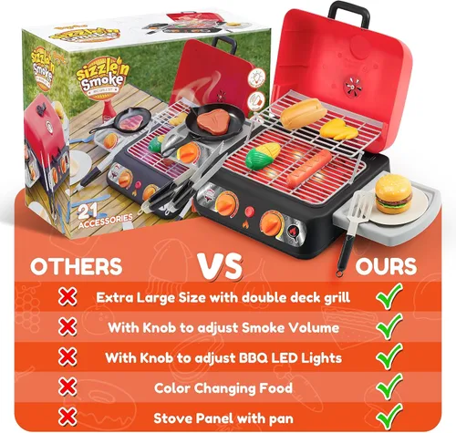 Miniatura 7 de Juego de parrilla para barbacoa para niños, juego de juguetes de cocina con humo de simulación, luz, sonido y alimentos que cambian