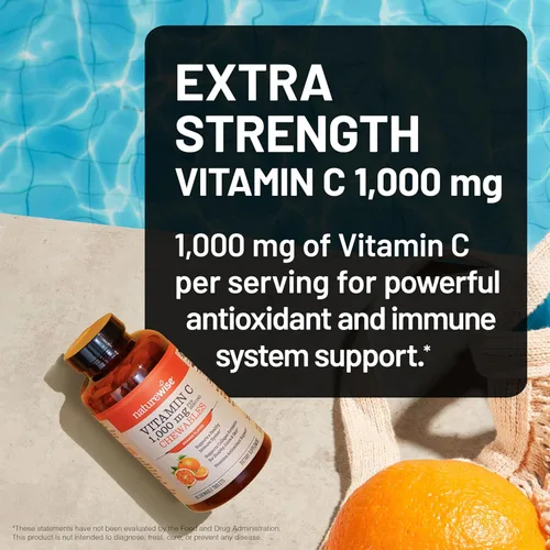 Miniatura 3 de NatureWise Vitamina C masticable extra fuerte 1000 mg para adultos, sabor natural a naranja, sistema inmunológico y apoyo antioxidante, sin OMG