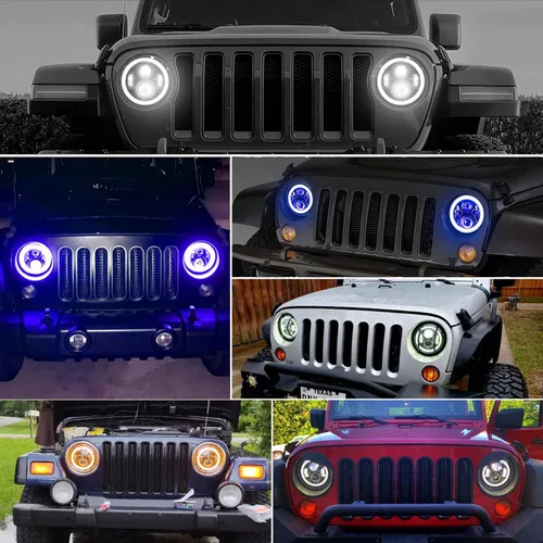Miniatura 8 de CO LIGHT - Faros delanteros LED redondos de 7 pulgadas con halo, con haz alto/bajo, halo ámbar/azul, faro LED para todo terreno, ojos angulares