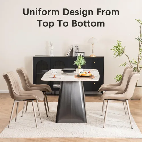 Miniatura 7 de YOUTASTE Juego de 2 sillas de comedor tapizadas modernas, sillas de cocina de piel sintética caqui, sillas decorativas sin brazos de mediados