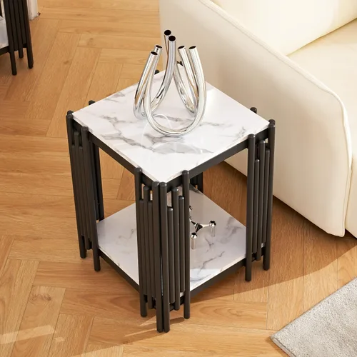 Miniatura 16 de Mesa de centro rectangular moderna de vidrio con parte superior de cristal templado negro y marco de acero inoxidable para sala de estar