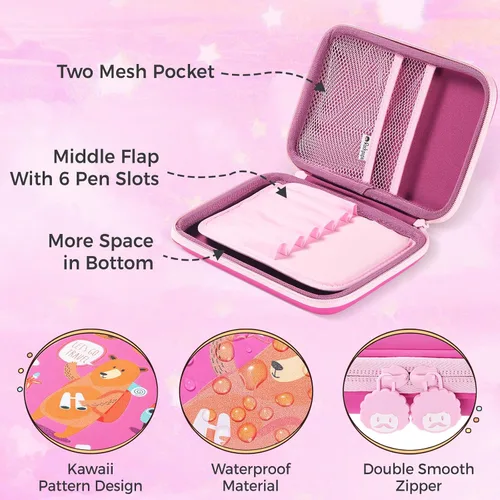 Miniatura 3 de rockpapa Let's Go Travel - Estuche para lápices para niños y niñas, hipopótamo, conejo, elefante, panda, león, oso, oveja, caja de lápices