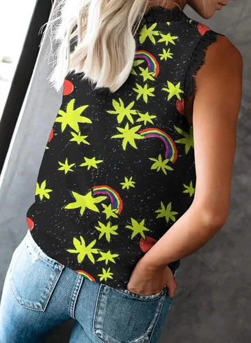 Miniatura 24 de VIISHOW - Camiseta sin mangas, sexy, con cuello en V y bordes de encaje para mujer, camisola de vestir, camisas de gasa, sin mangas, casuales