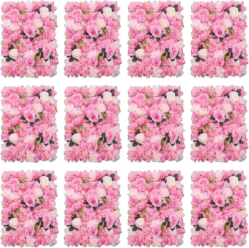 Miniatura 17 de Paneles de pared de flores 3D, 12 paneles de pared de flores artificiales, rosas de seda, fondo de pared de flores sintéticas decorativas