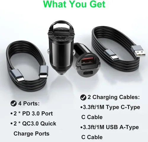 Miniatura 2 de MTAKYI Paquete de 2 cargadores USB C para automóvil, doble puerto más pequeño de 30 W PD y 30 W QC3.0, adaptador de cargador rápido para automóvil