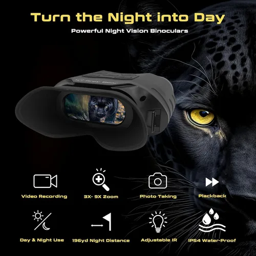 Miniatura 2 de Grey Bear Gafas de visión nocturna, prismáticos infrarrojos 9X, IP54 para observación de vida silvestre, camping, senderismo, seguridad, rango