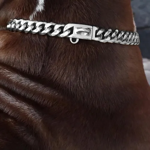 Miniatura 6 de BAOBOTE Collar de cadena dorada para perro, collar de cadena de metal para caminar con diseño de hebilla segura, collar de cadena de eslabones