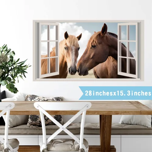 Miniatura 6 de Calcomanías de pared de caballos, animales de granja, calcomanías de pared 3D falsas para ventanas, calcomanías de vinilo para decoración